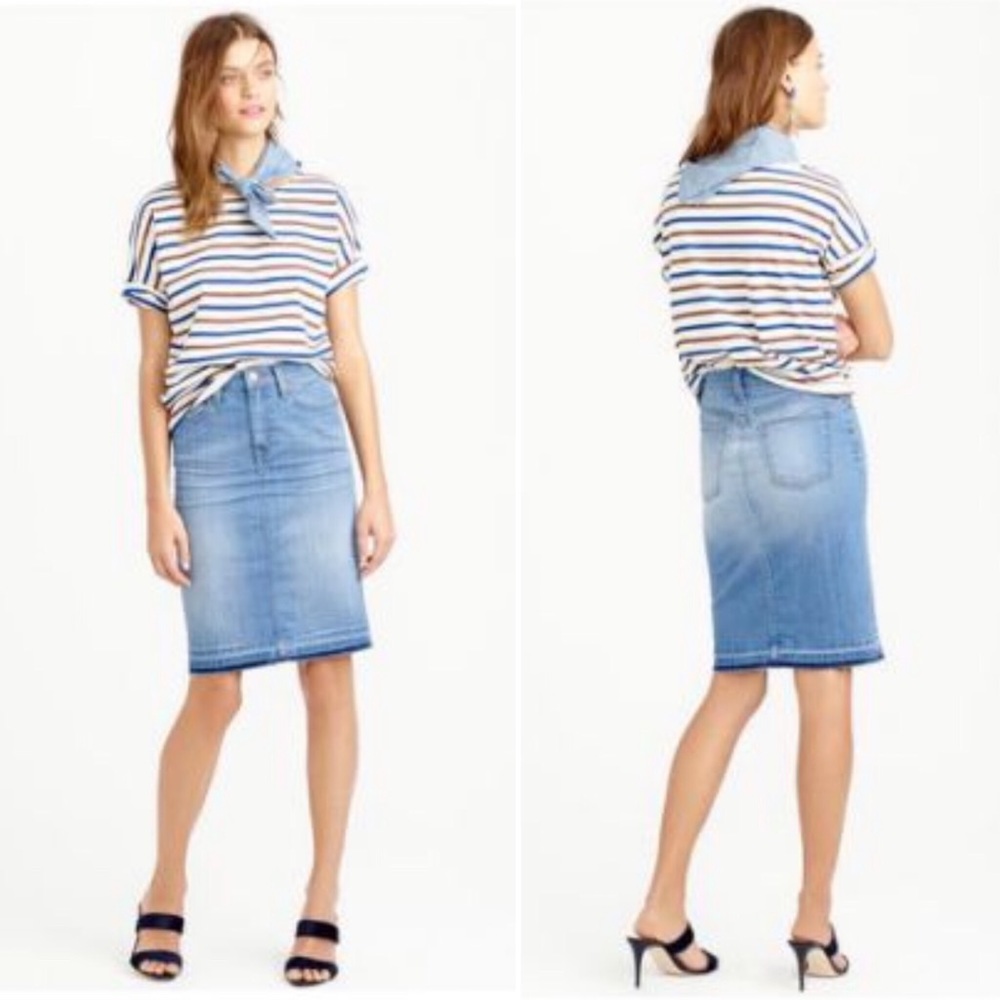 J. Crew light wash denim midi skirt with raw hem size 32 or US 14 Y2K